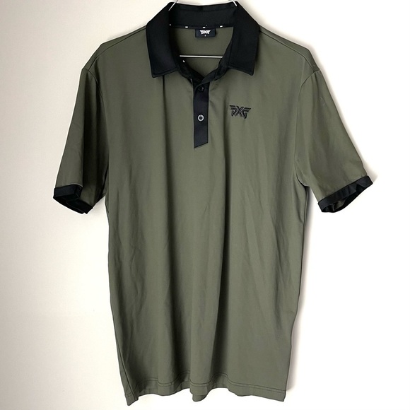 🔥 PXG Contrast Collar Polo Shirt Military Green Black Small Relaxed Fit - Picture 2 of 7